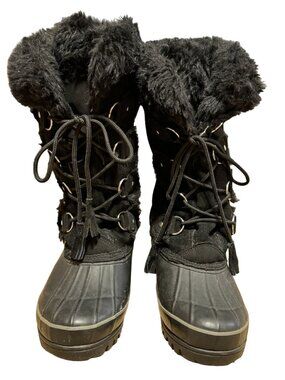 Black Khombu Snow Boots Sz 8 Suede Faux Fur Trim Nordic Winter Outdoor Womens